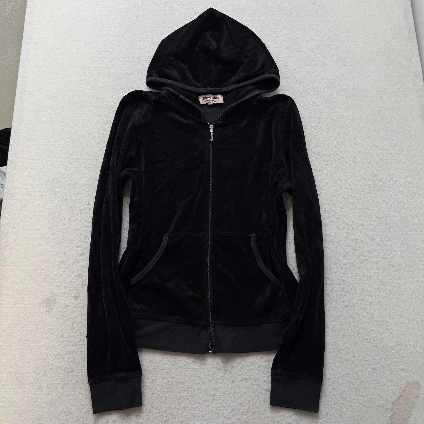 Juicy Couture Black Velour Tracksuit Set Hoodie & Pant Rhinestones Crown Size XL