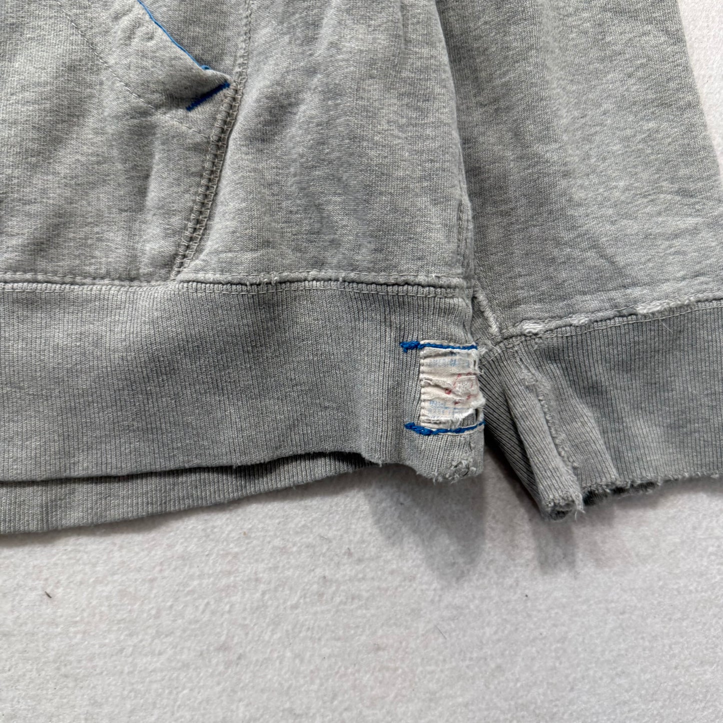 American Eagle Outfitters Men Gray Cotton Distressed Pullover Hoodie Logo Size L