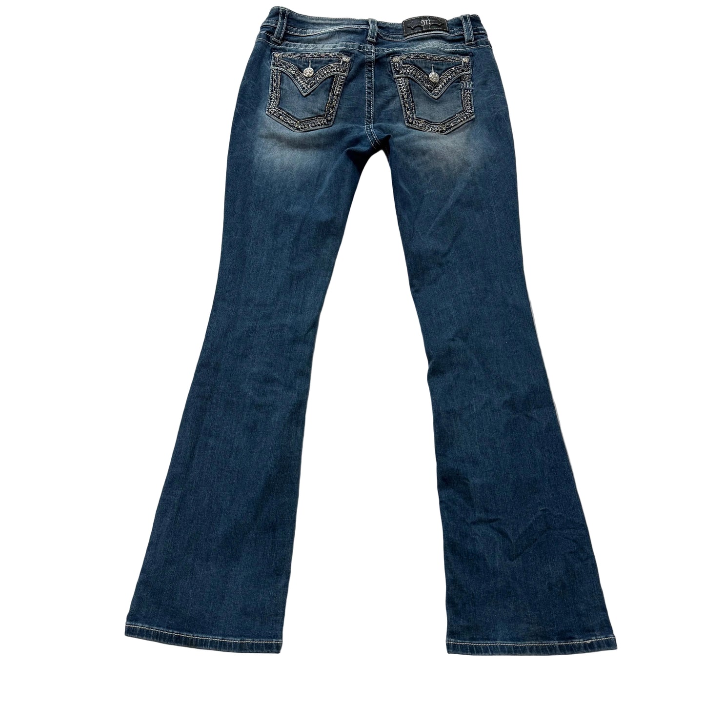 Miss Me Chloe Women's Blue Denim Bootcut Jeans Embellished Flap Pockets Size 30
