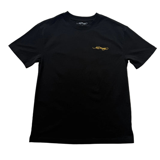 ED HARDY GOLD EMBROIDERED LOGO BLACK TEE