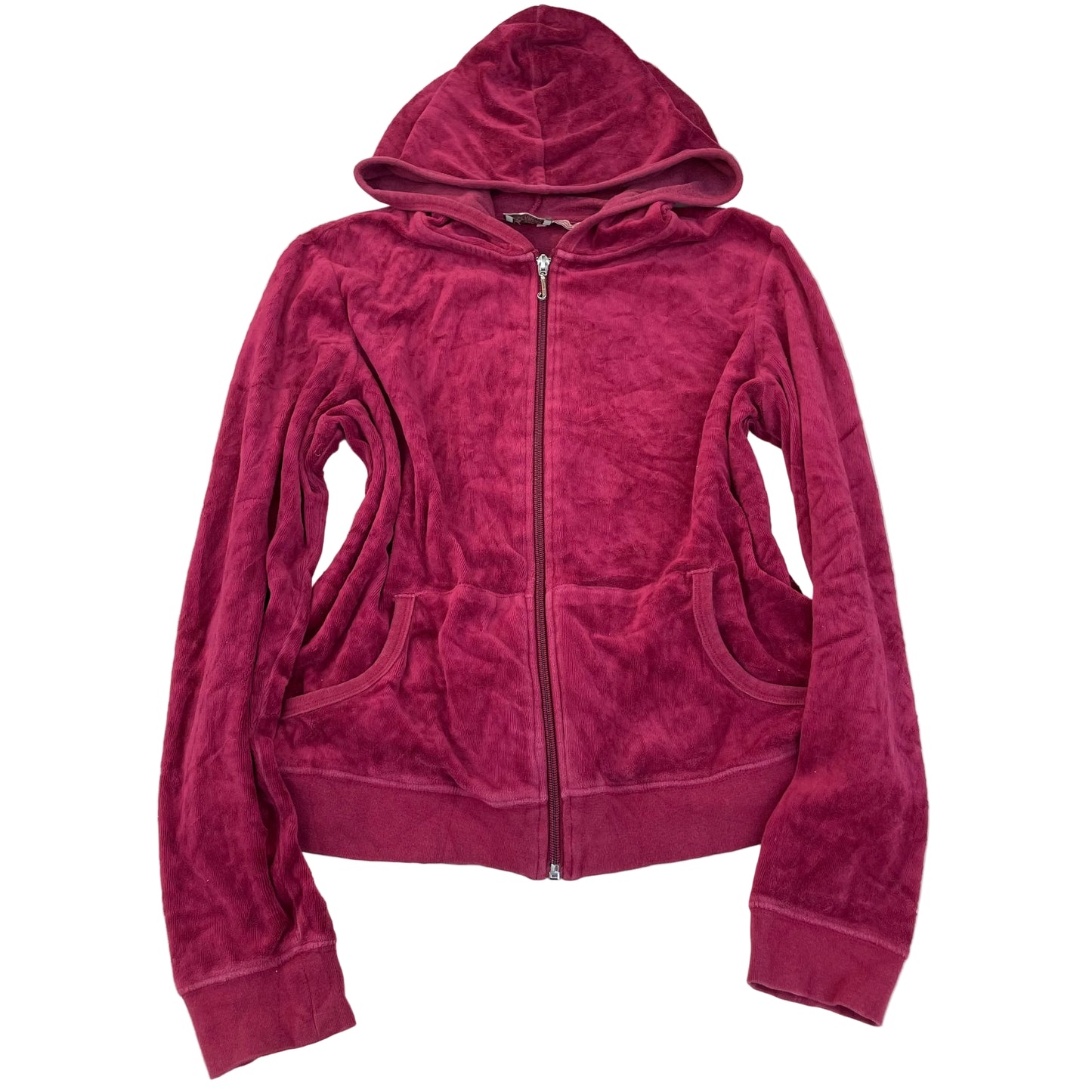 Juicy Couture Women's Hot Pink Velour Zip-Up Hoodie Drawstring Loungewear Size M