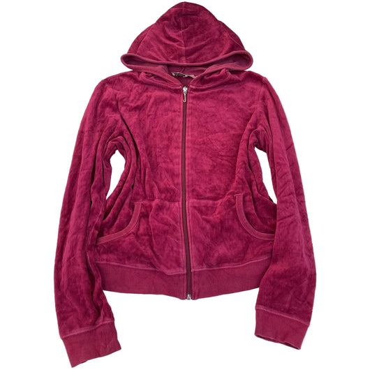 Juicy Couture Women's Hot Pink Velour Zip-Up Hoodie Drawstring Loungewear Size M