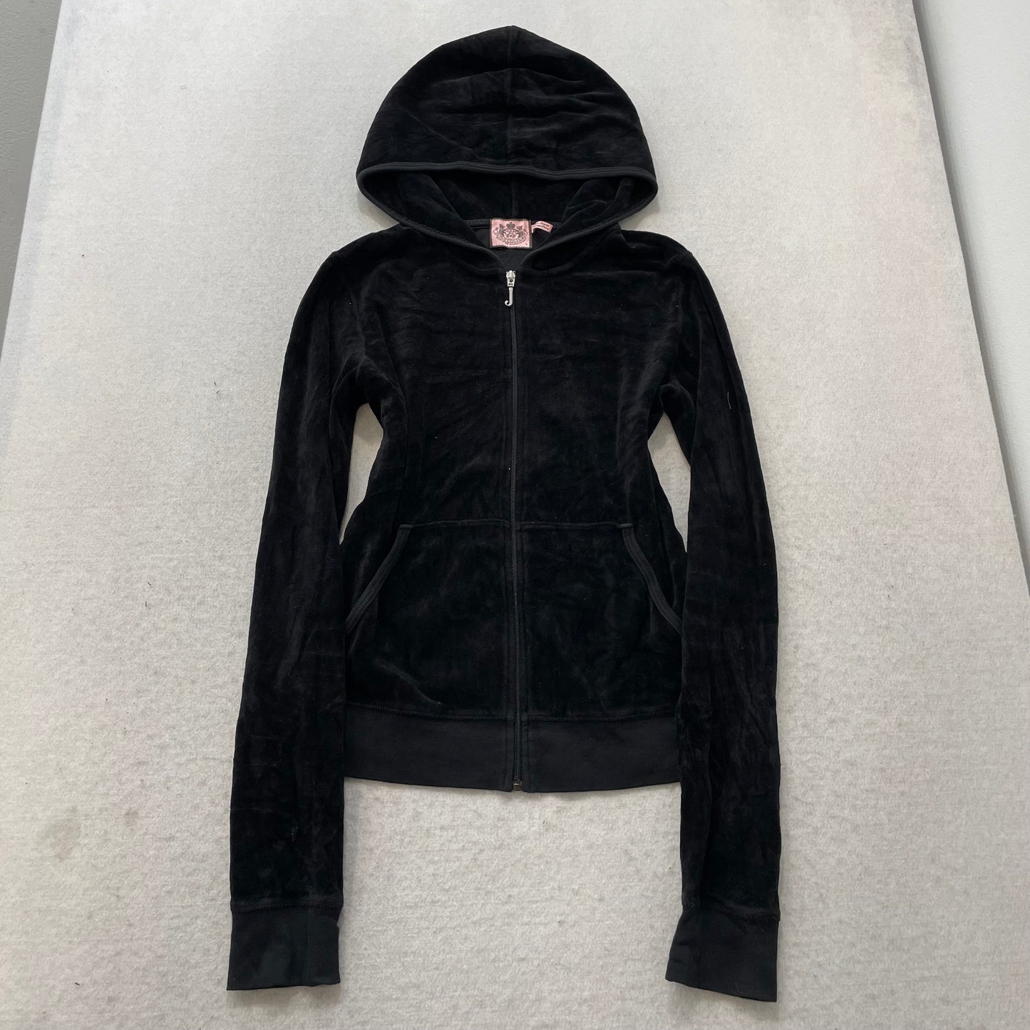 Vtg Juicy Couture Women's Black Velour Tracksuit Set Hoodie & Flared Pant Size L