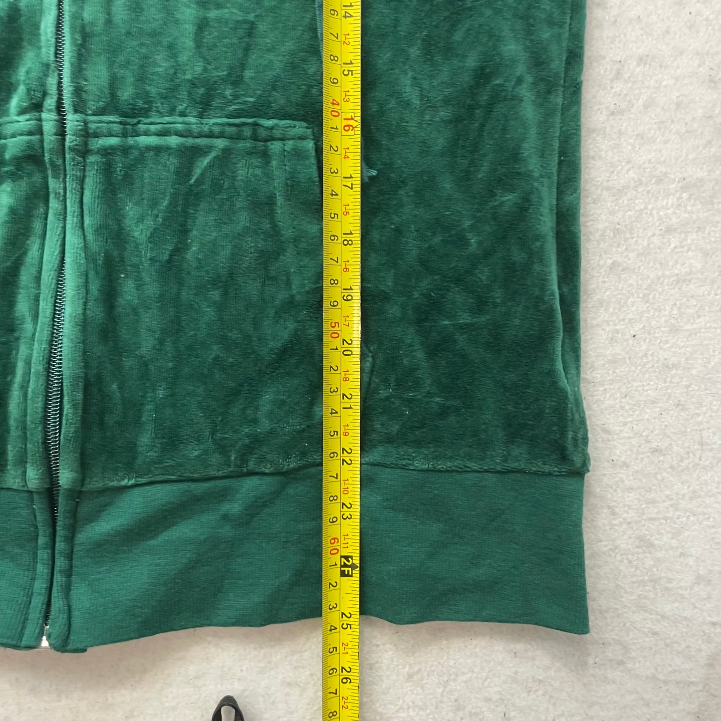Juicy Couture Women's Dark Green Velour Zip-Up Hoodie Drawstring Pockets Size XL