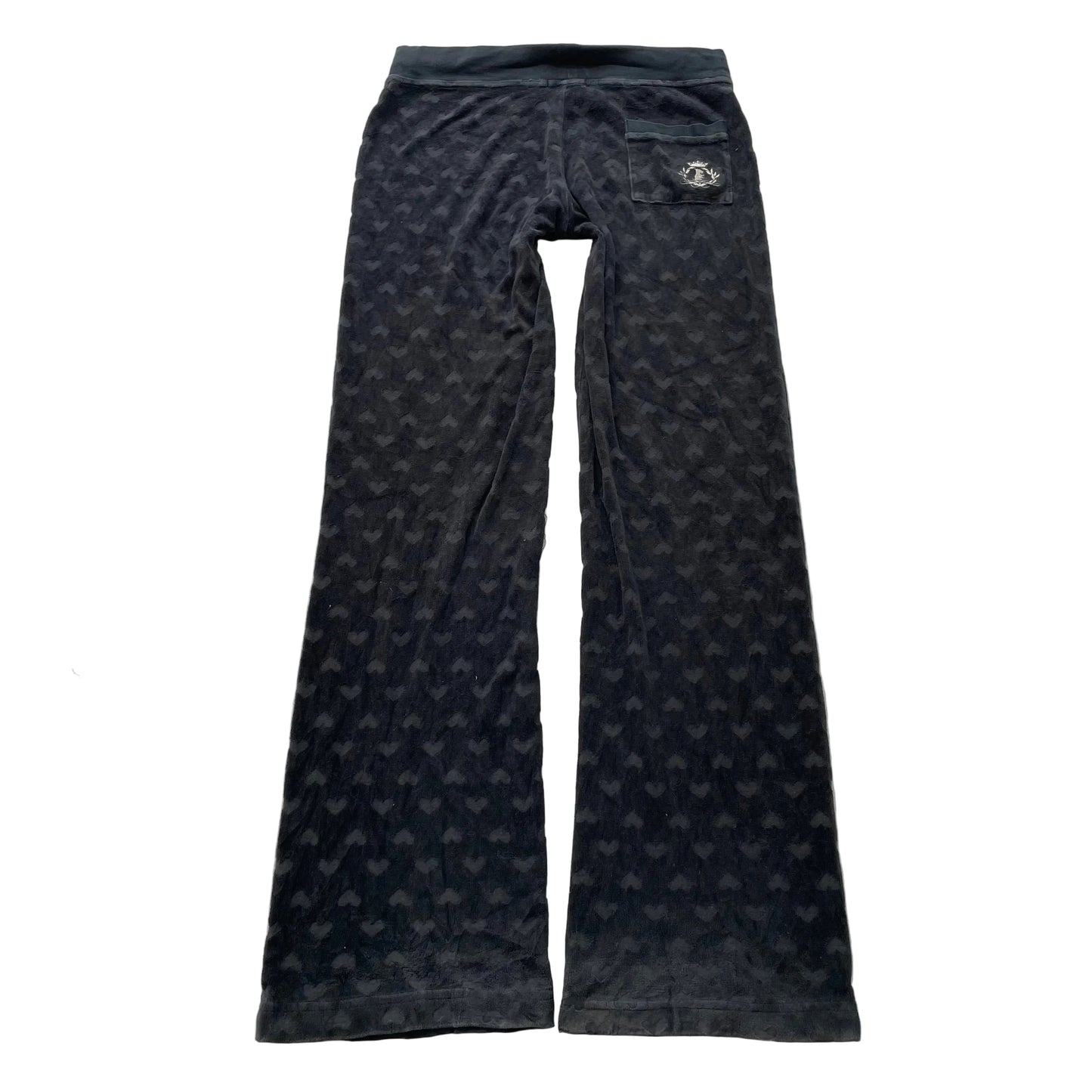 Juicy Couture Women Black Velour Flare Track Pant All-Over Embossed Heart Size P