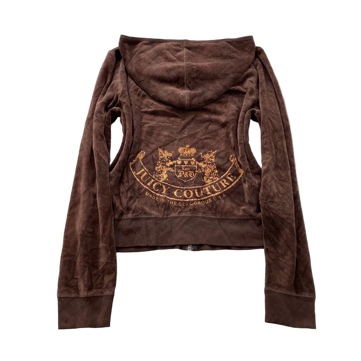 Juicy Couture Scottie Dogs Womens Dark Brown Velour Zip-Up Hoodie Pockets Size M