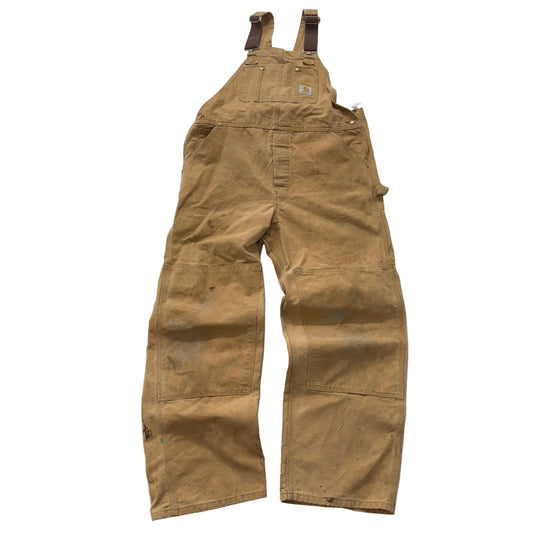 Carhartt Men's Duck Brown Cotton Relaxed Fit Bib Overalls Pockets Logo Size 40