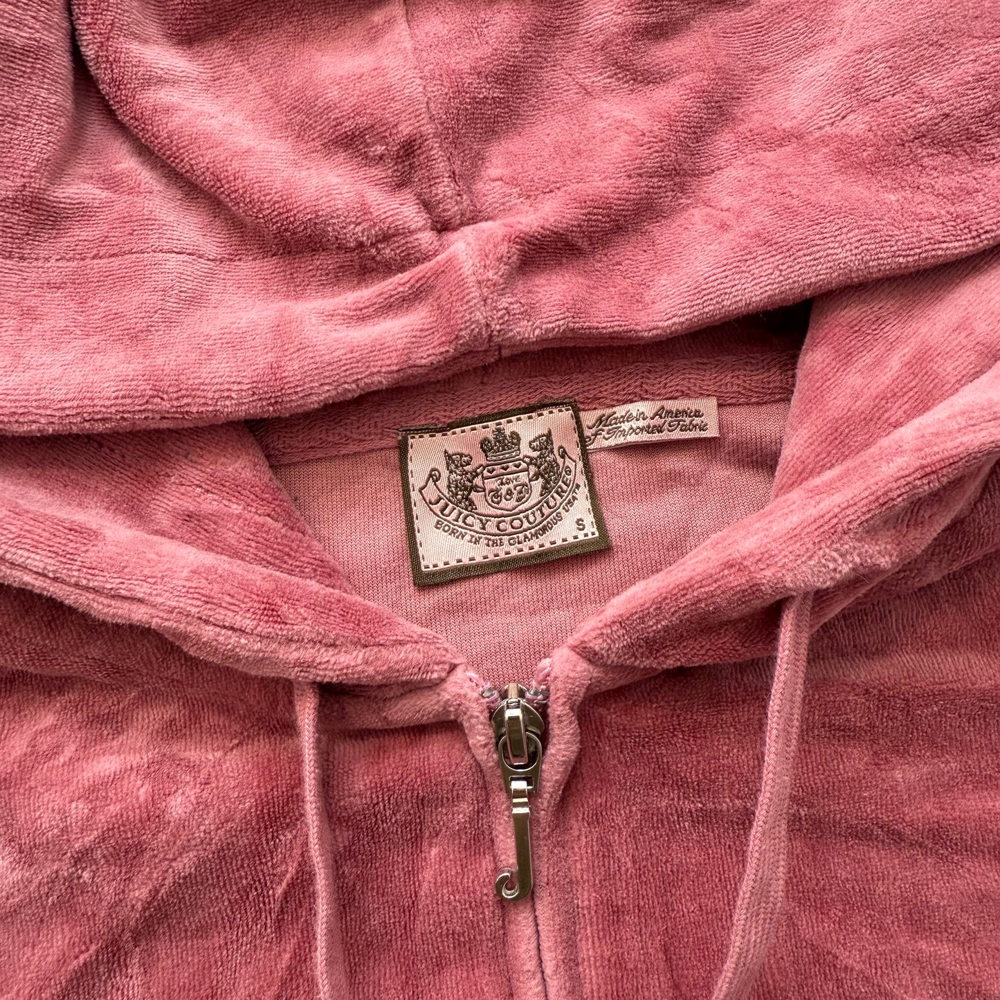 Vintage Juicy Couture Women's Dusty Rose Velour Zip-Up Hoodie Drawstring Size S