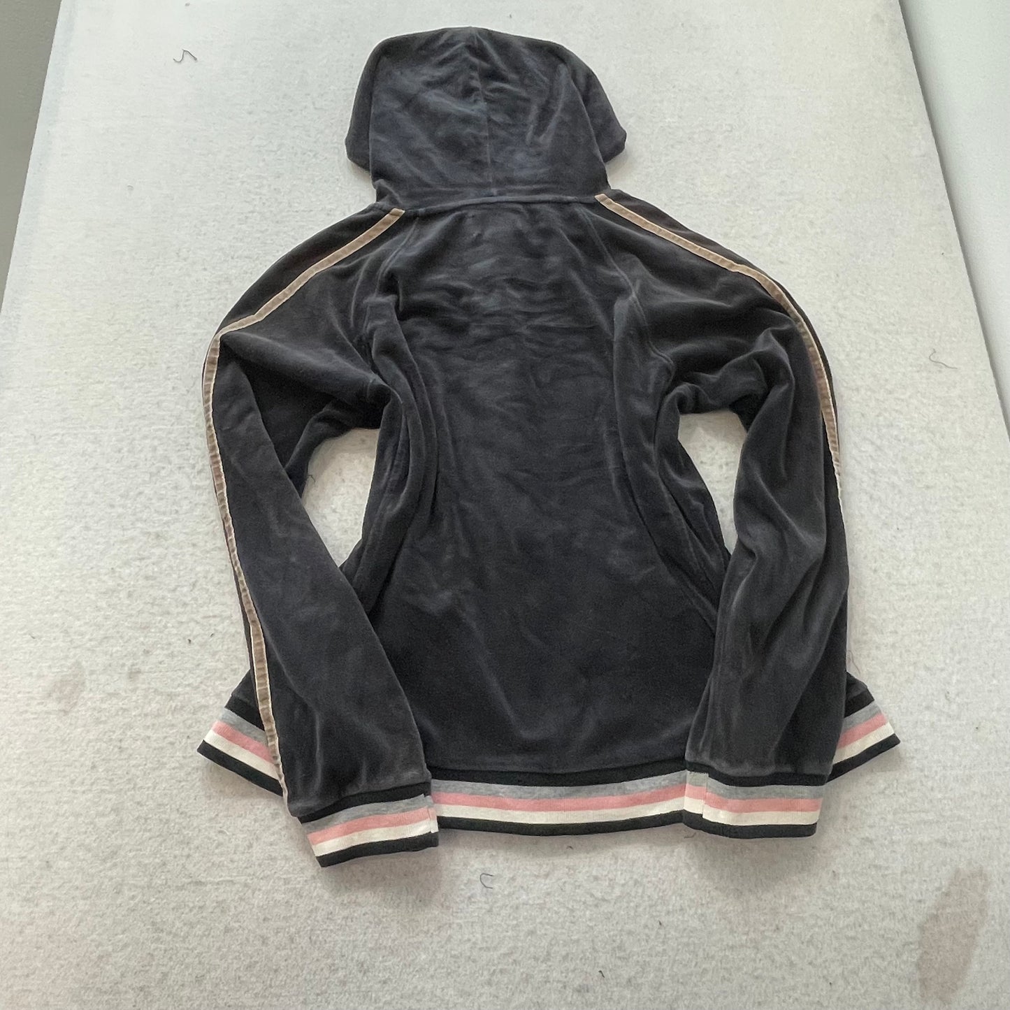N.Y.L. New York Laundry Womens Gray Velour Zip-Up Hoodie Striped Sleeves Size XL