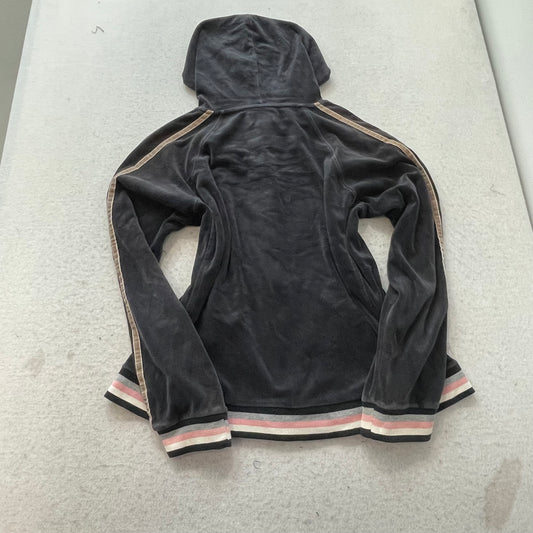 N.Y.L. New York Laundry Womens Gray Velour Zip-Up Hoodie Striped Sleeves Size XL
