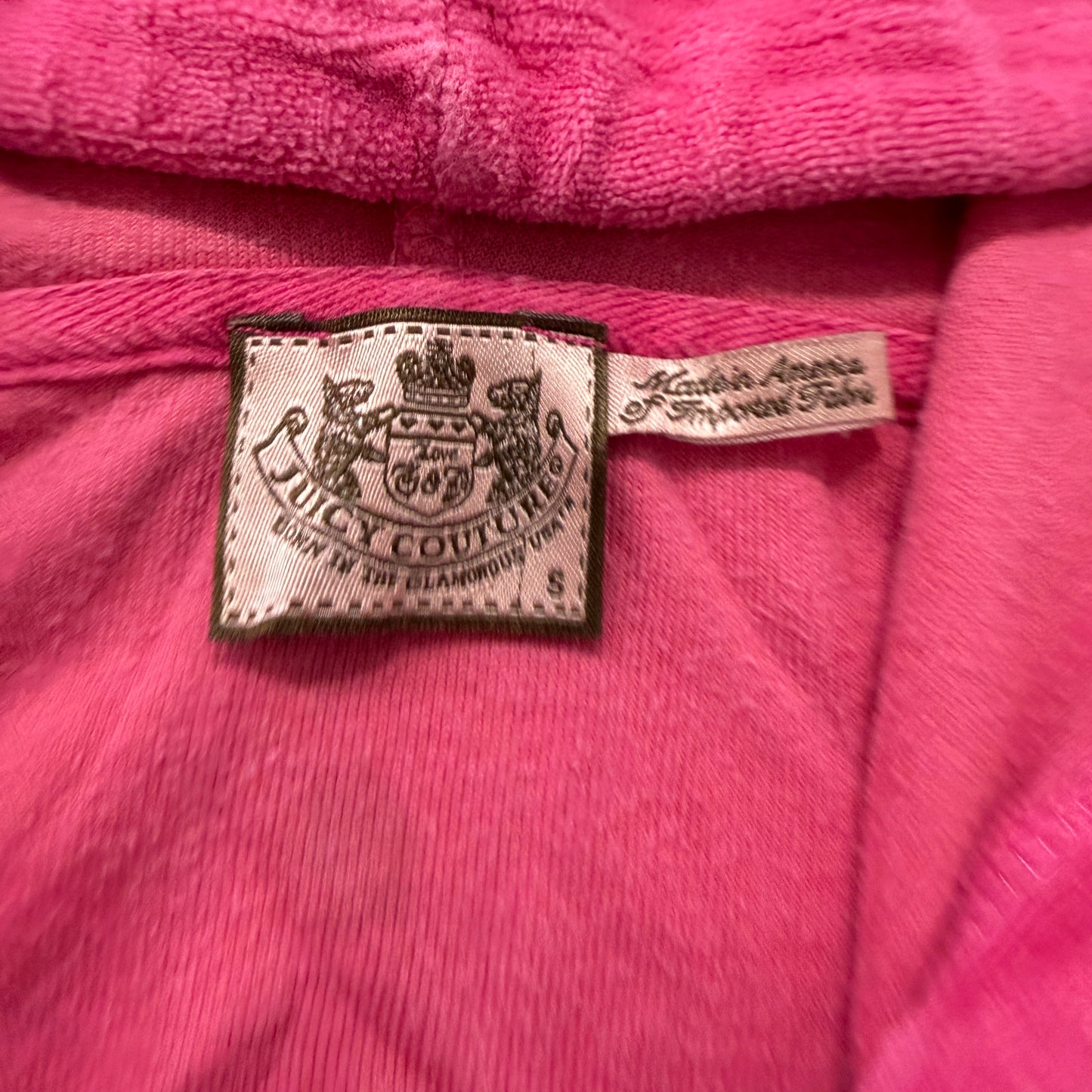 Vintage Juicy Couture Women's Hot Pink Velour Zip-Up Hoodie Drawstring Size S