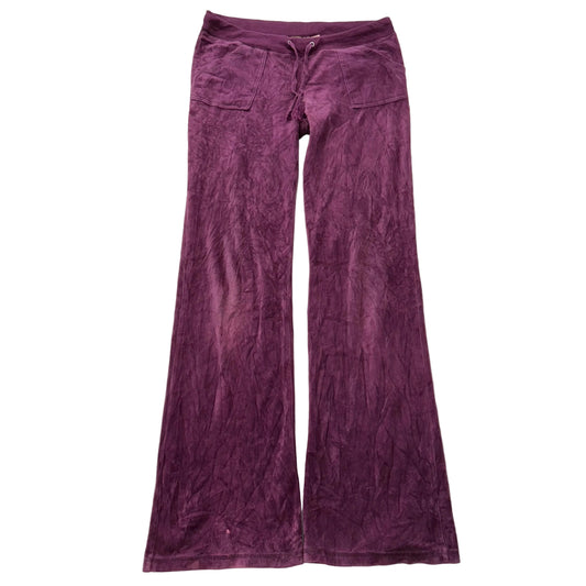 Juicy Couture Women's Plum Velour Flared Track Pant Back Flap Pockets Size M