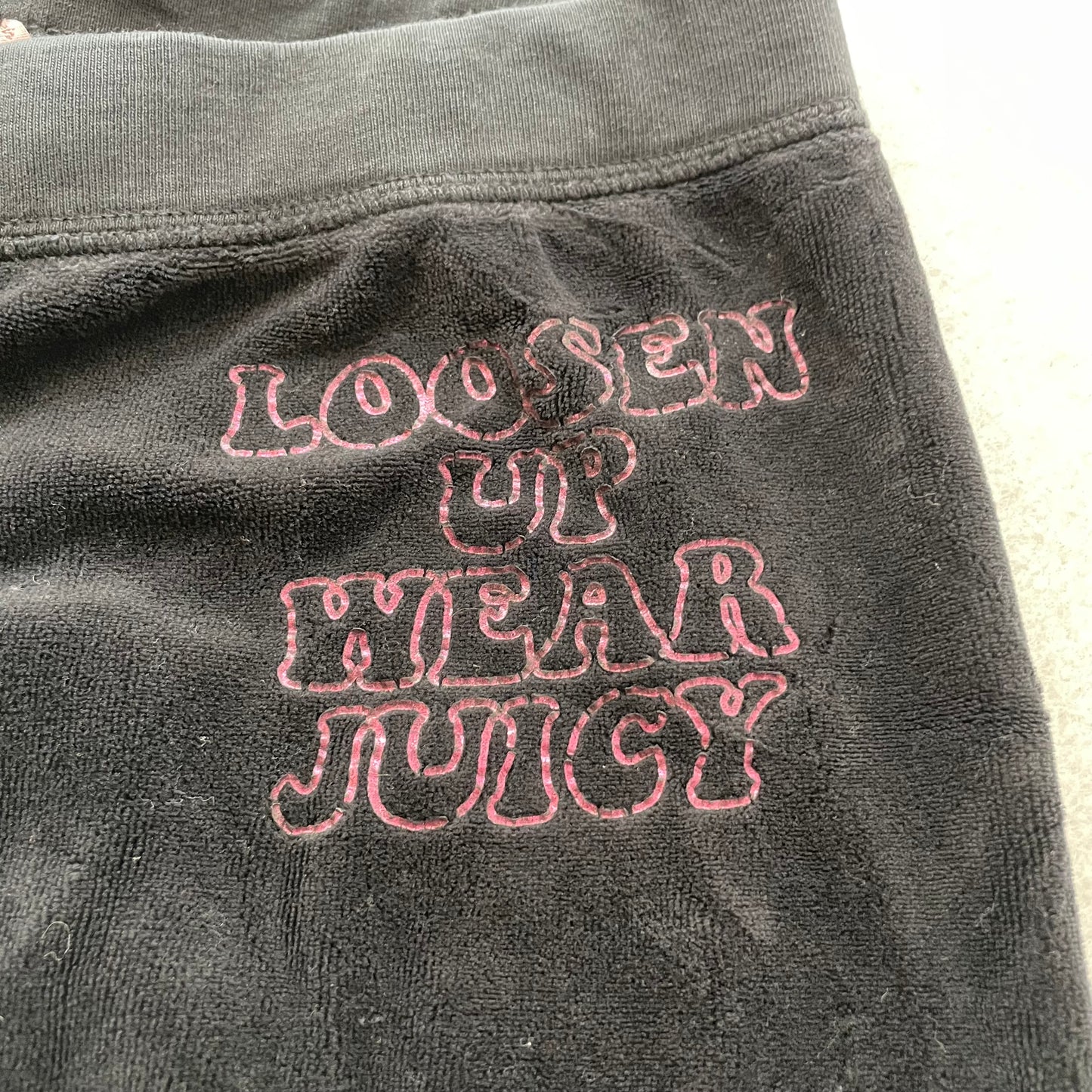 Vintage Juicy Couture Women's Black Velour Flared Track Pants Drawstring Size S