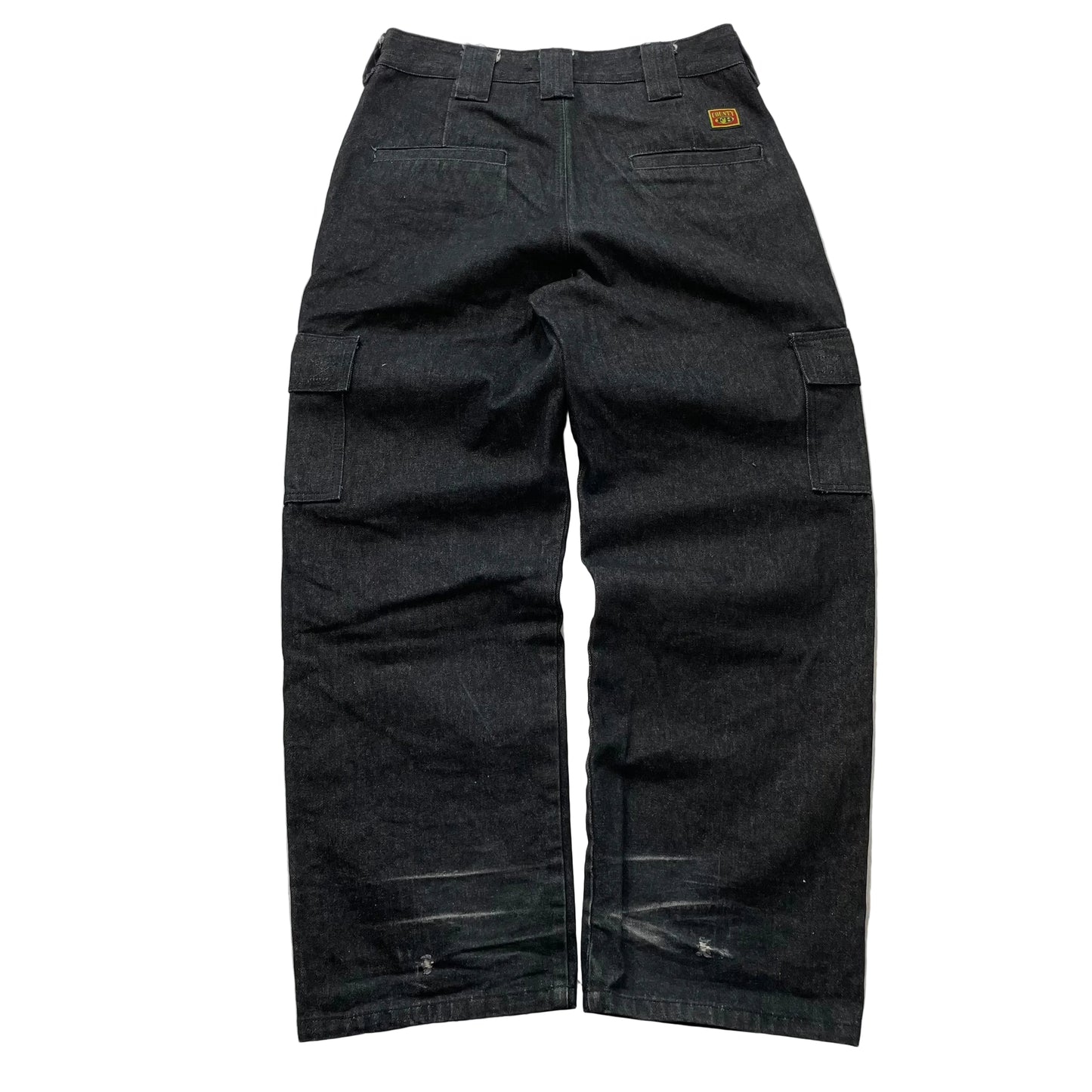 County FB Men's Black Denim Baggy Cargo Pant Streetwear Loose Fit Y2K Size 32x32
