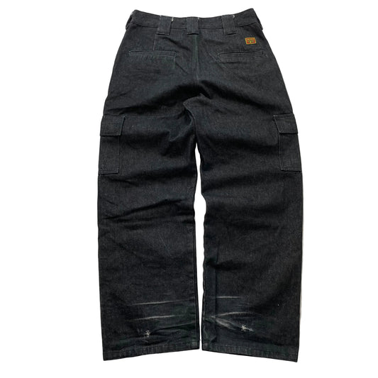 County FB Men's Black Denim Baggy Cargo Pant Streetwear Loose Fit Y2K Size 32x32