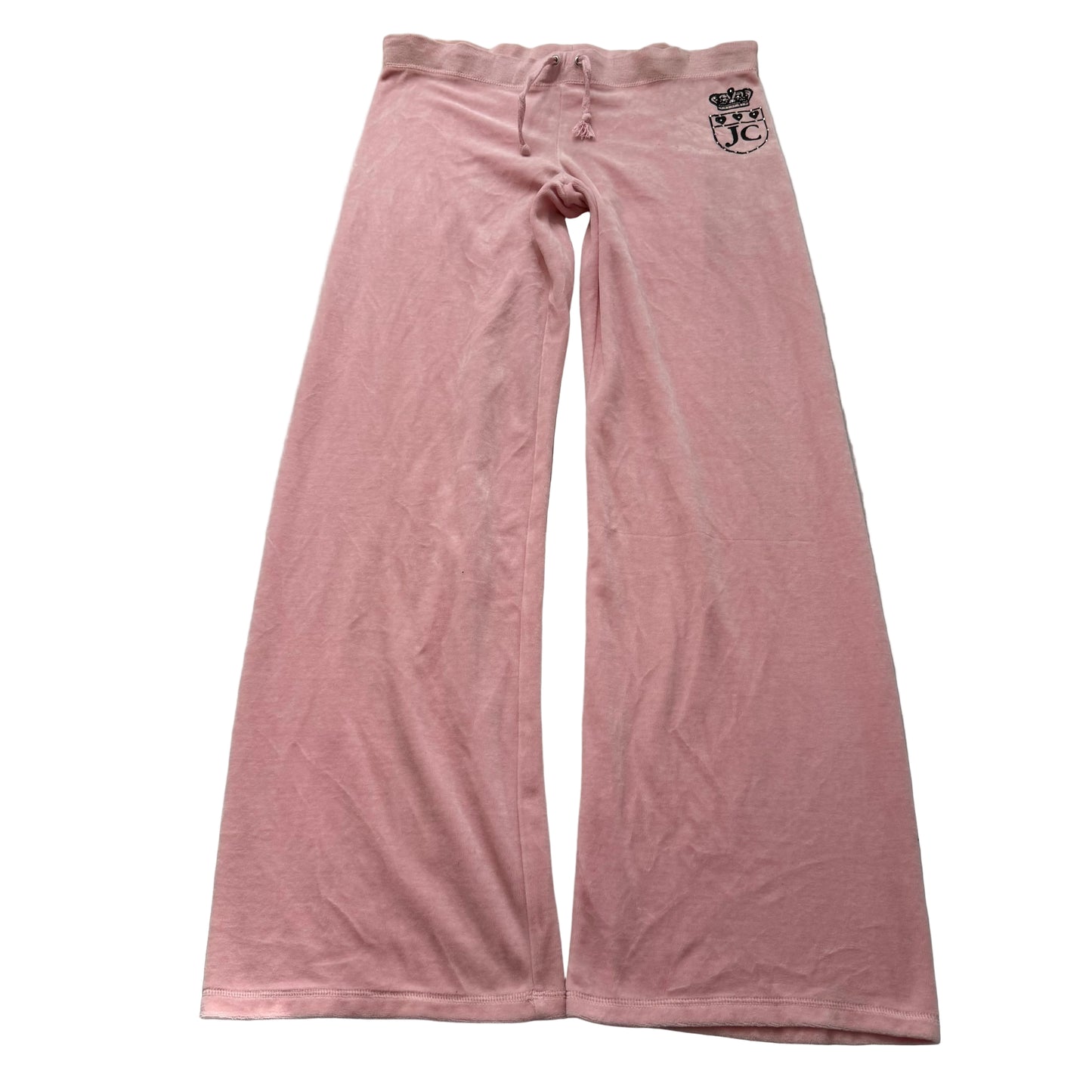 Vintage Juicy Couture Women Pink Velour Flared Track Pant Drawstring Logo Size S