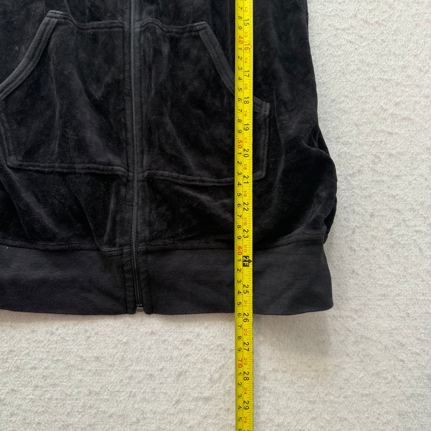 Juicy Couture Women's Black Velour Short Sleeve Hoodie Dress Pockets Size 8