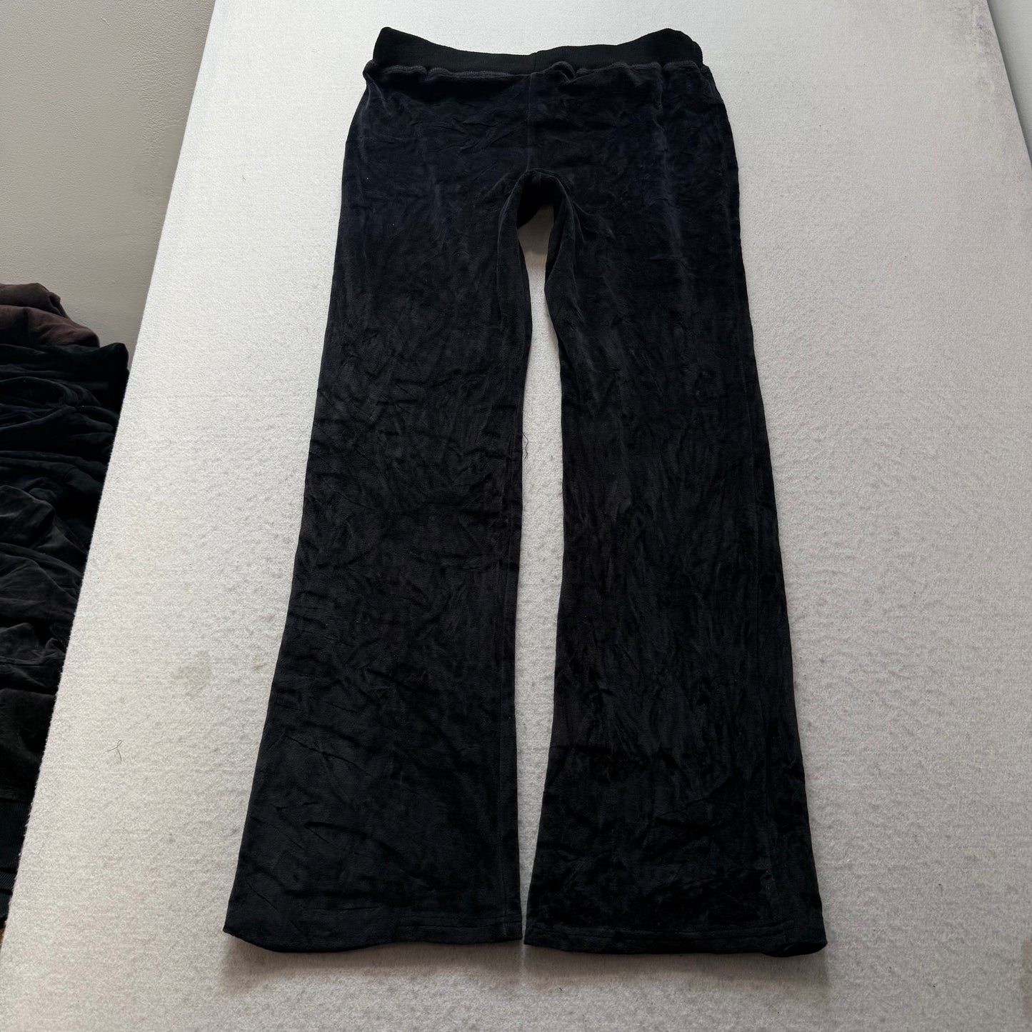 Vintage Juicy Couture Women's Black Velour Flared Track Pants Drawstring Size S