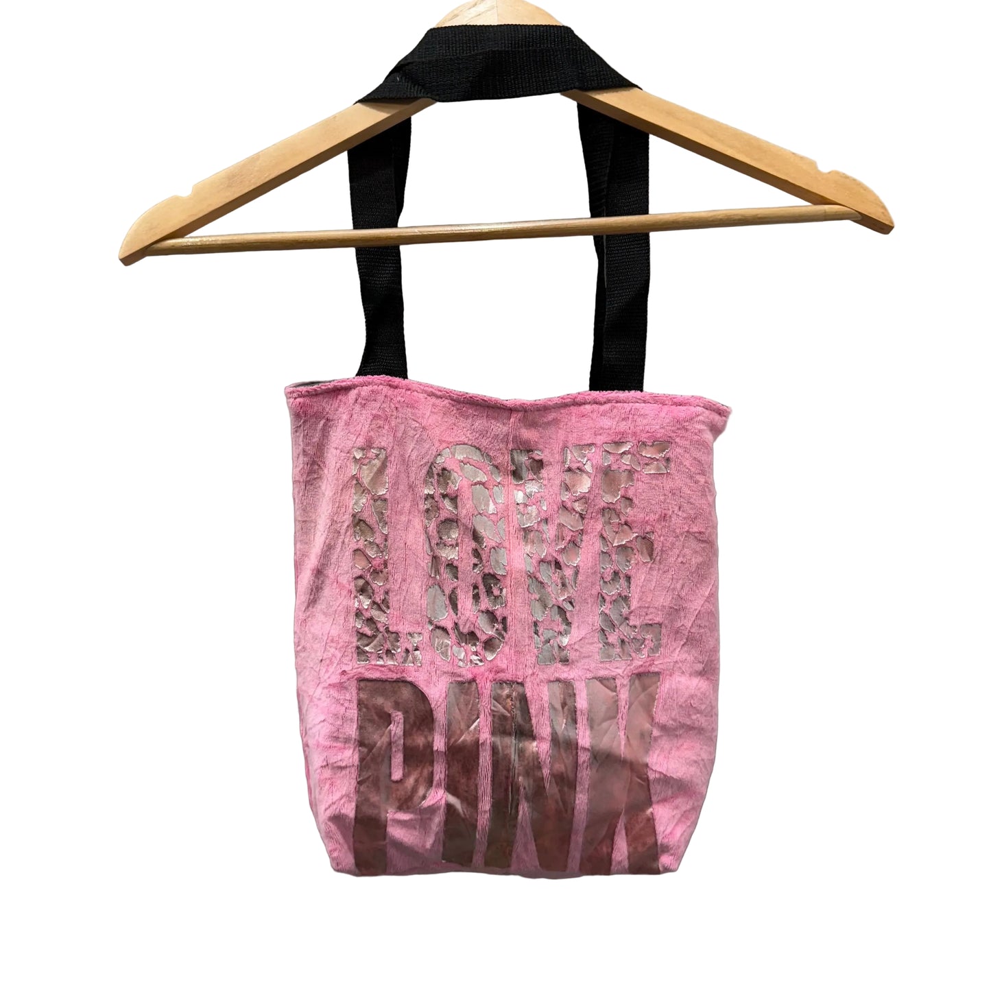 PINK Victoria's Secret Pink "LOVE PINK" Velour Casual Logo Shoulder Tote Bag