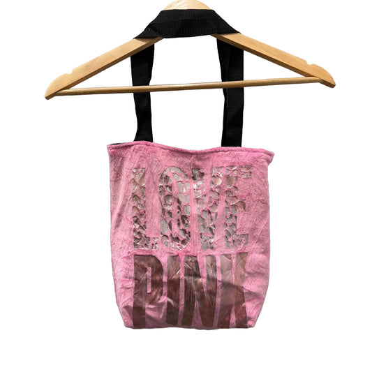 PINK Victoria's Secret Pink "LOVE PINK" Velour Casual Logo Shoulder Tote Bag
