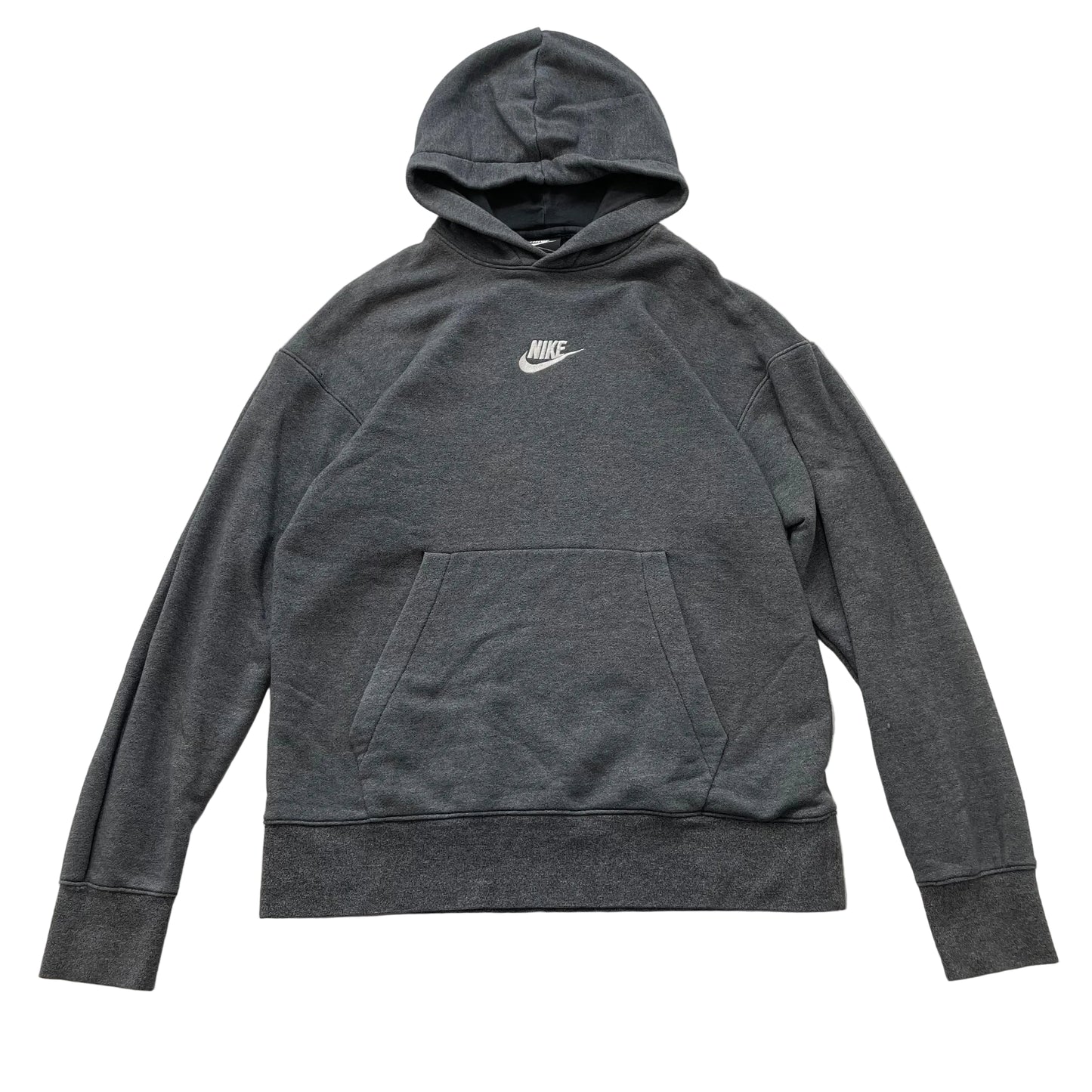 Nike Men's Charcoal Grey Fleece Pullover Hoodie Loungewear Pockets Logo Size M