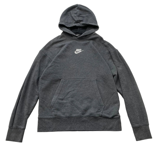 Nike Men's Charcoal Grey Fleece Pullover Hoodie Loungewear Pockets Logo Size M