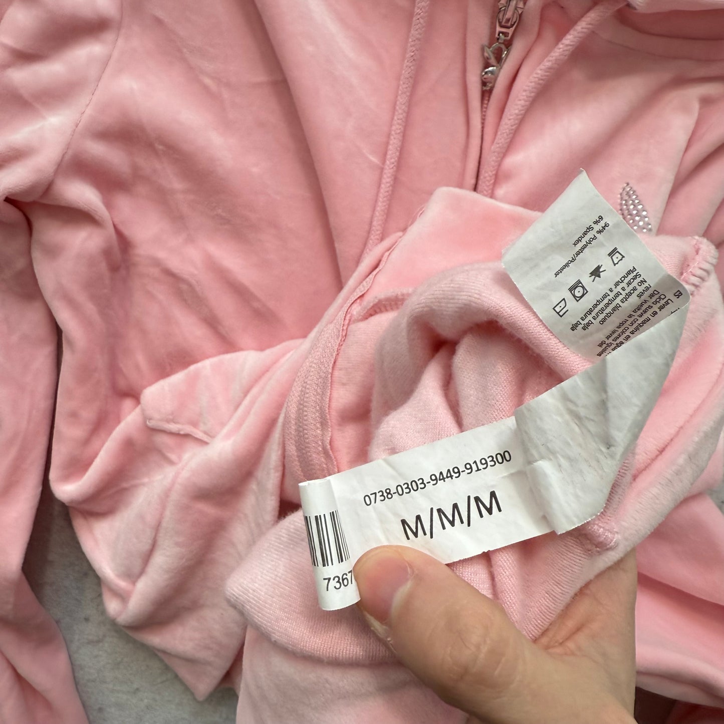 Playboy Womens Pink Velour Zip Up Cropped Fit Hoodie Rhinestones Logo Y2K Size M