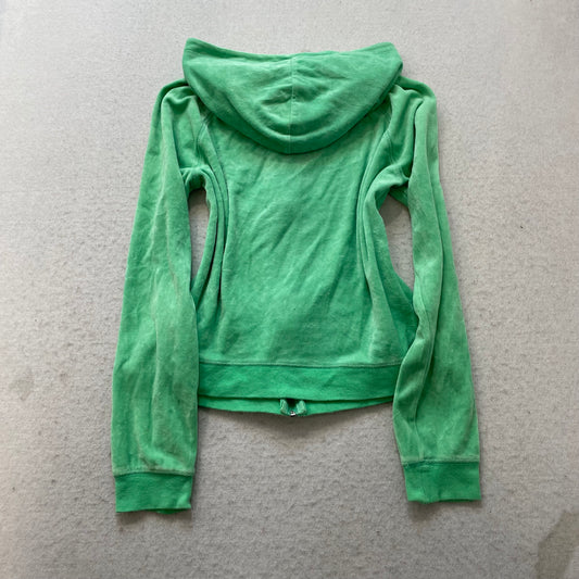 Vintage Juicy Couture Womens Green Velour Zip-Up Hoodie Loungewear Pocket Size L