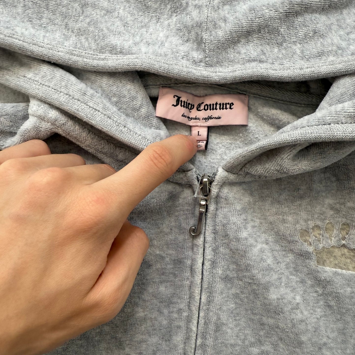 Juicy Couture Gray Velour Tracksuit Set Hoodie & Flare Pant Graphic Logo Size L