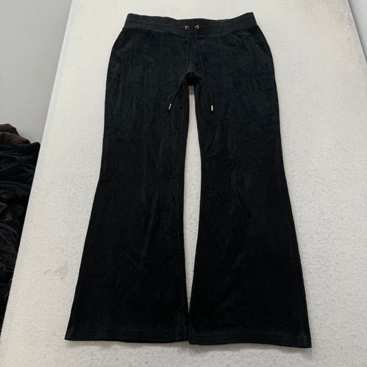 Juicy Couture Women's Black Velour Flared Track Pants Back Snap Pockets Size L