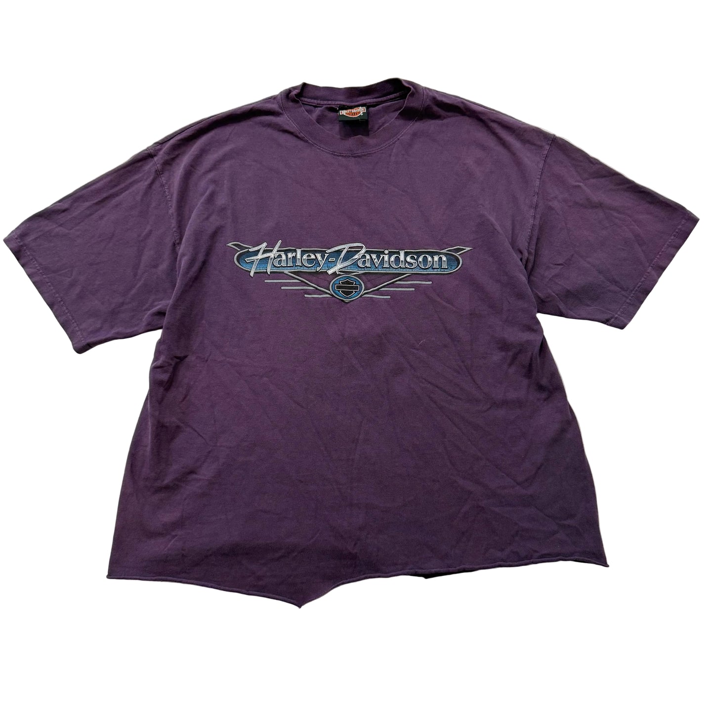 Harley-Davidson Unisex Plum Cotton Cropped T-Shirt Raw Hem Graphic Logo Size L