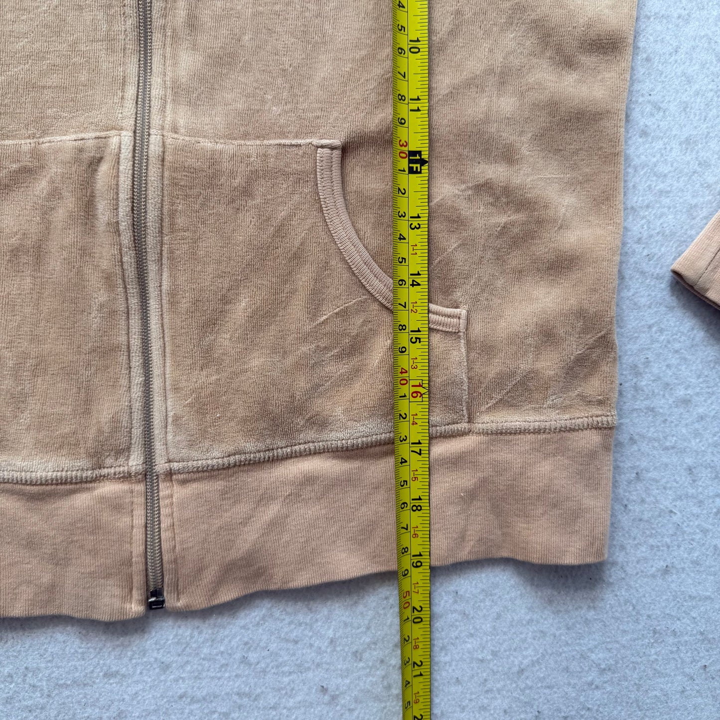 Juicy Couture Women's Camel Velour Zip Up Hoodie Kangaroo Pockets Preppy Size M