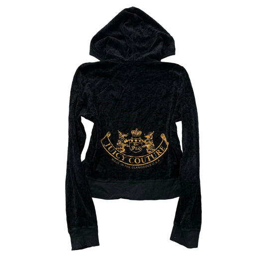 Vintage Juicy Couture “Scottie Dogs” Women's Black Velour Zip Up Hoodie Size L