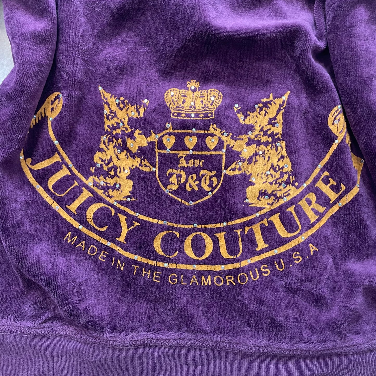 Vintage Juicy Couture Womens Royal Grape Velour Zip Up Hoodie Rhinestones Size L