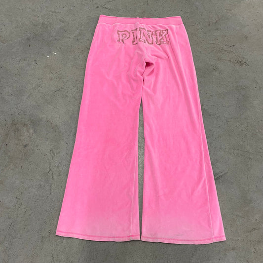 Vintage Victoria’s Secret PINK Hot Pink Velour Pants with Back Logo Size L - Clean Curriculums 