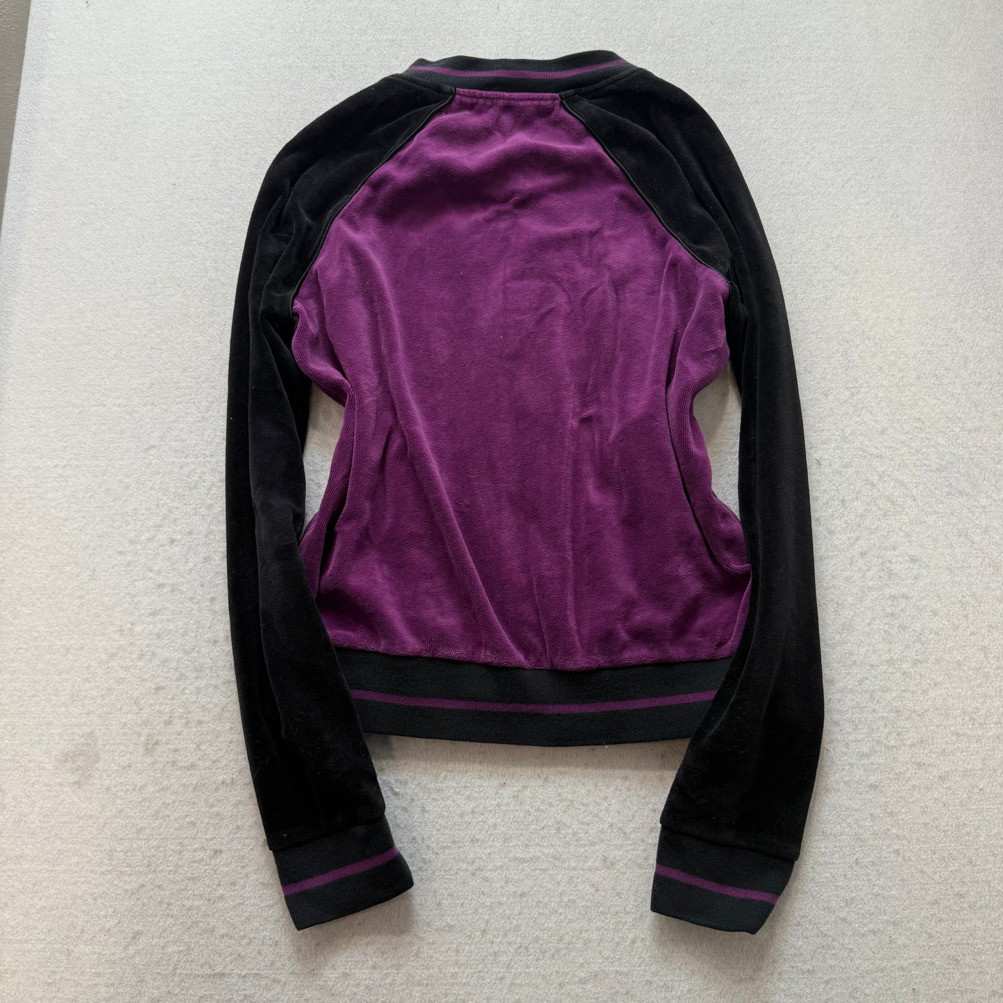 Juicy Couture Women Purple Black Velour Two Tone Floral Embroidery Jacket Size S