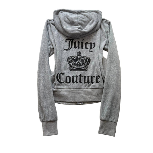 Juicy Couture Women's Heather Gray Velour Zip-Up Hoodie Crown Logo Pocket Size M
