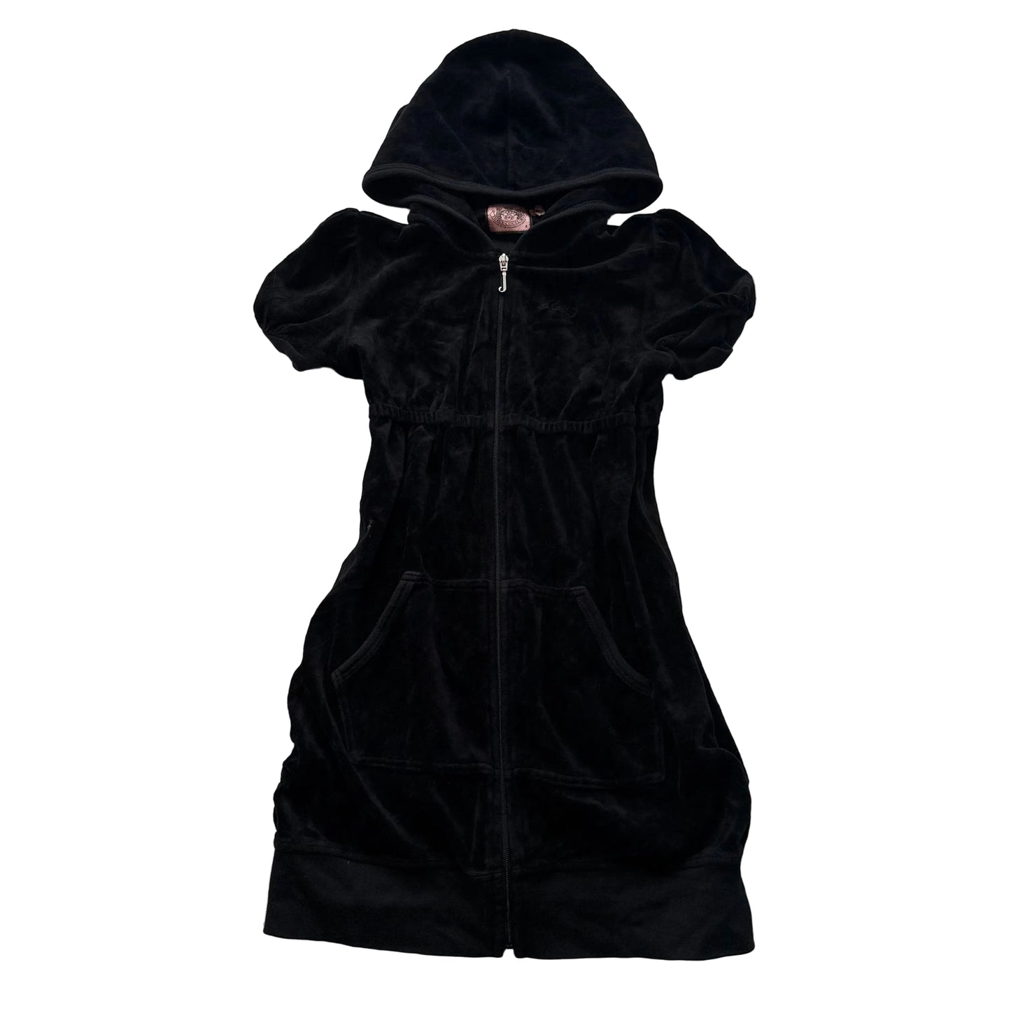 Juicy Couture Women's Black Velour Short Sleeve Hoodie Dress Pockets Size 8