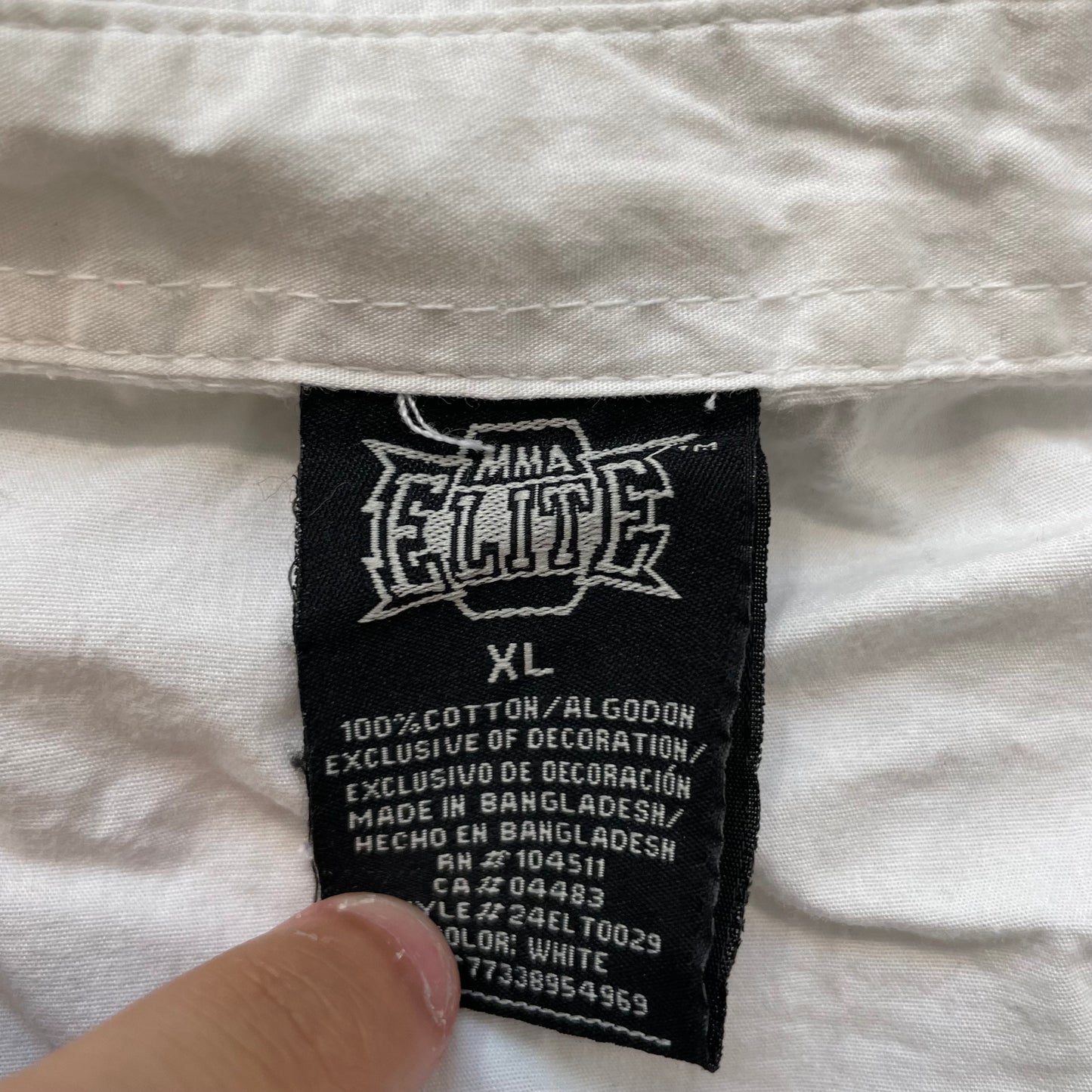 MMA Elite Men's White Cotton Regular Fit Button Up Shirt Graphic Logo Size XL