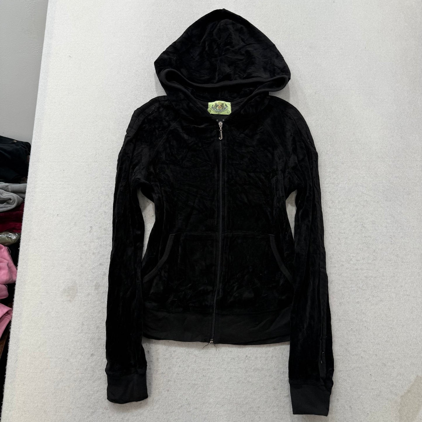 2003 Vintage Juicy Couture “Scottie Dog” Women Black Velour Zip Up Hoodie Size L