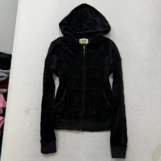 2003 Vintage Juicy Couture “Scottie Dog” Women Black Velour Zip Up Hoodie Size L