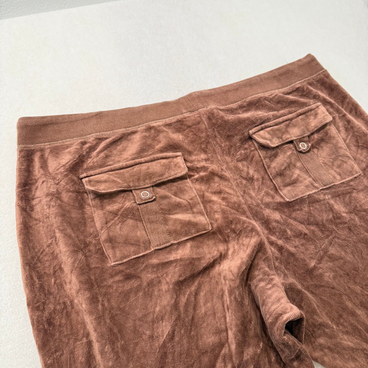 Juicy Couture Brown Velour Flare Track Pants Drawstring Pockets Low Rise Size XL