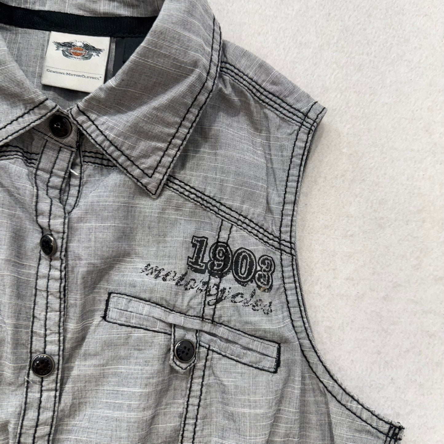 Harley-Davidson Women's Gray Eagle Snap Button Down Shirt Sleeveless Size S
