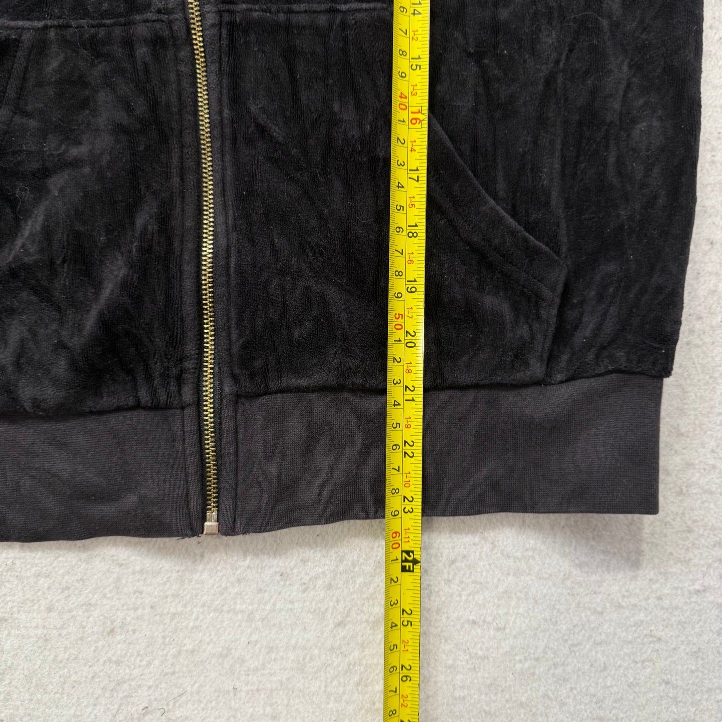 Juicy Couture Women's Black Velour Full Zip Hoodie Pockets Loungewear Y2k Size S