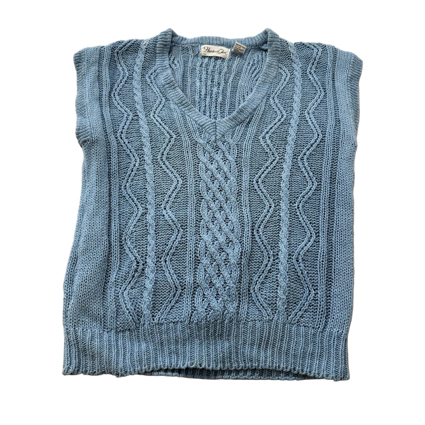 Vintage Hunters Glen Womens Blue Cable Knit Sweater Vest V-Neck Chunky Size M