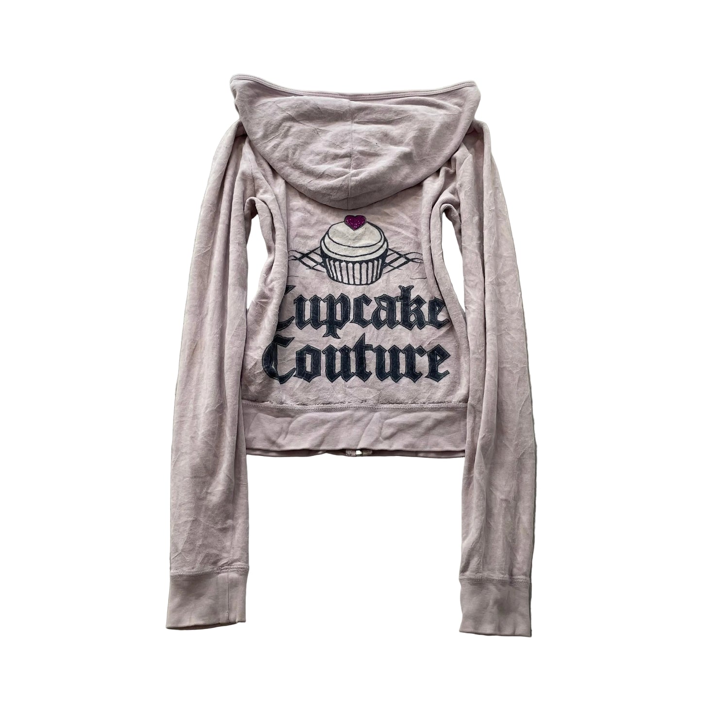 Juicy Couture Cupcake Couture Women's Baby Pink Velour Zip-Up Hoodie Y2k Size M