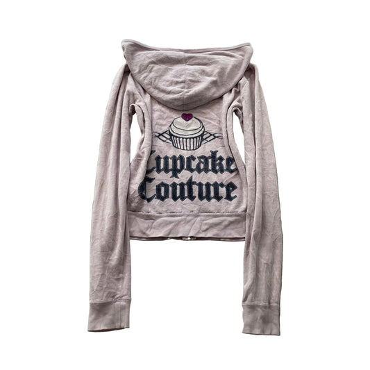 Juicy Couture Cupcake Couture Women's Baby Pink Velour Zip-Up Hoodie Y2k Size M