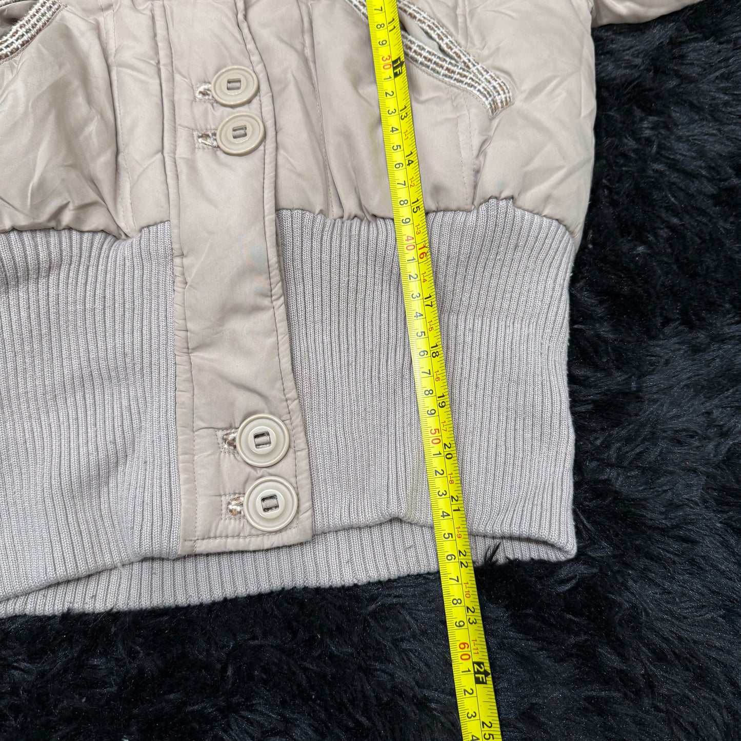 Mudd Women's Beige Zipper Bomber Jacket Ribbed Cuffs Hem Faux Fur Hooded Size S