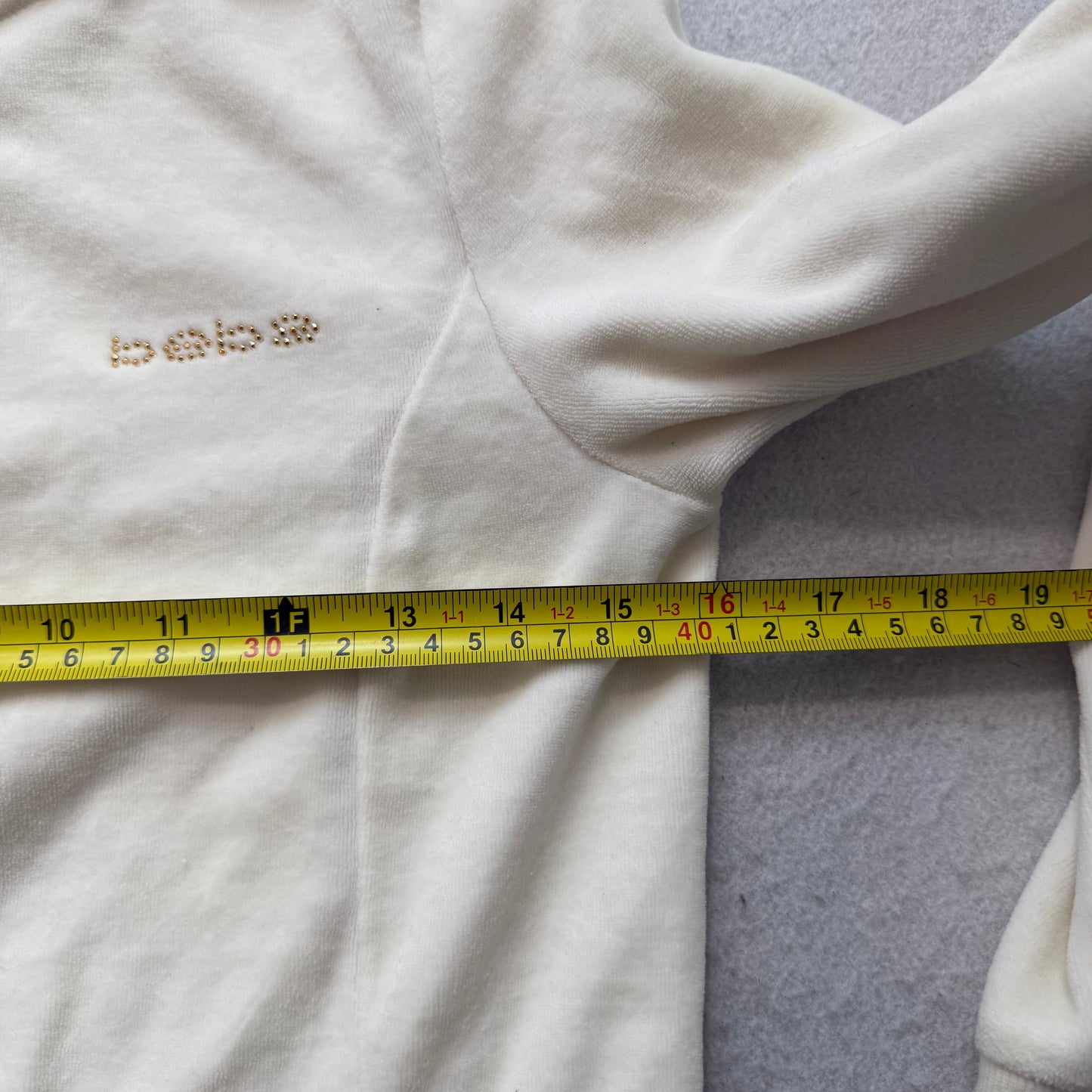 Bebe Women Cream Velour Full Zip Long Hoodie Drawstring Waist Pocket Y2k Size XS