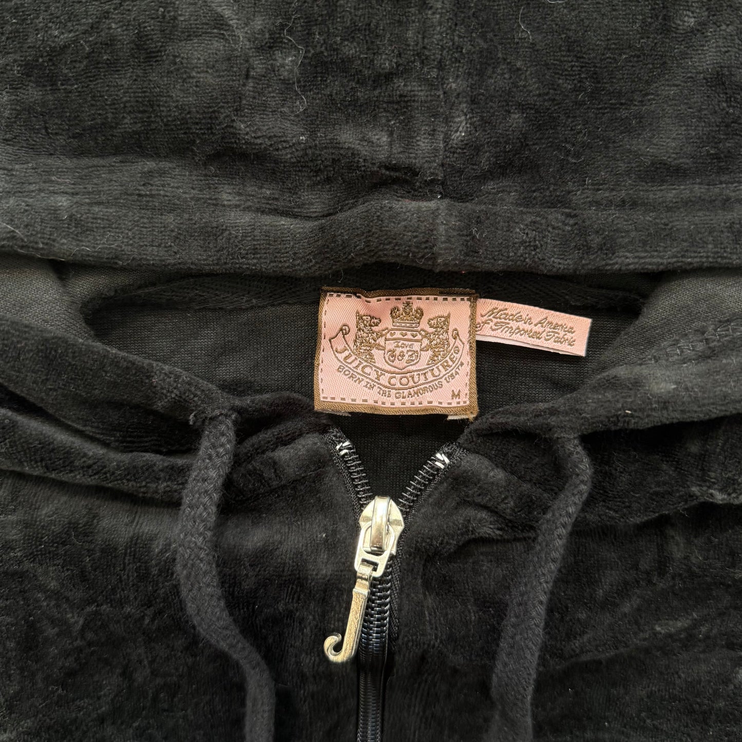 Juicy Couture Women's Black Velour Tracksuit Set Y2k Hoodie & Flared Pant Size M